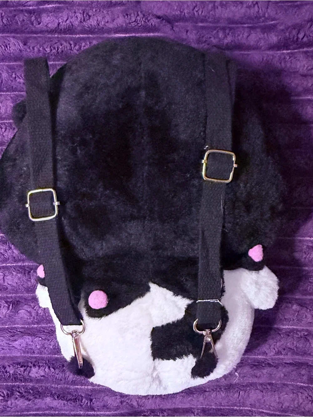 Sanrio Kuromi Plush Kids Backpack - Black & White with Pink Accents